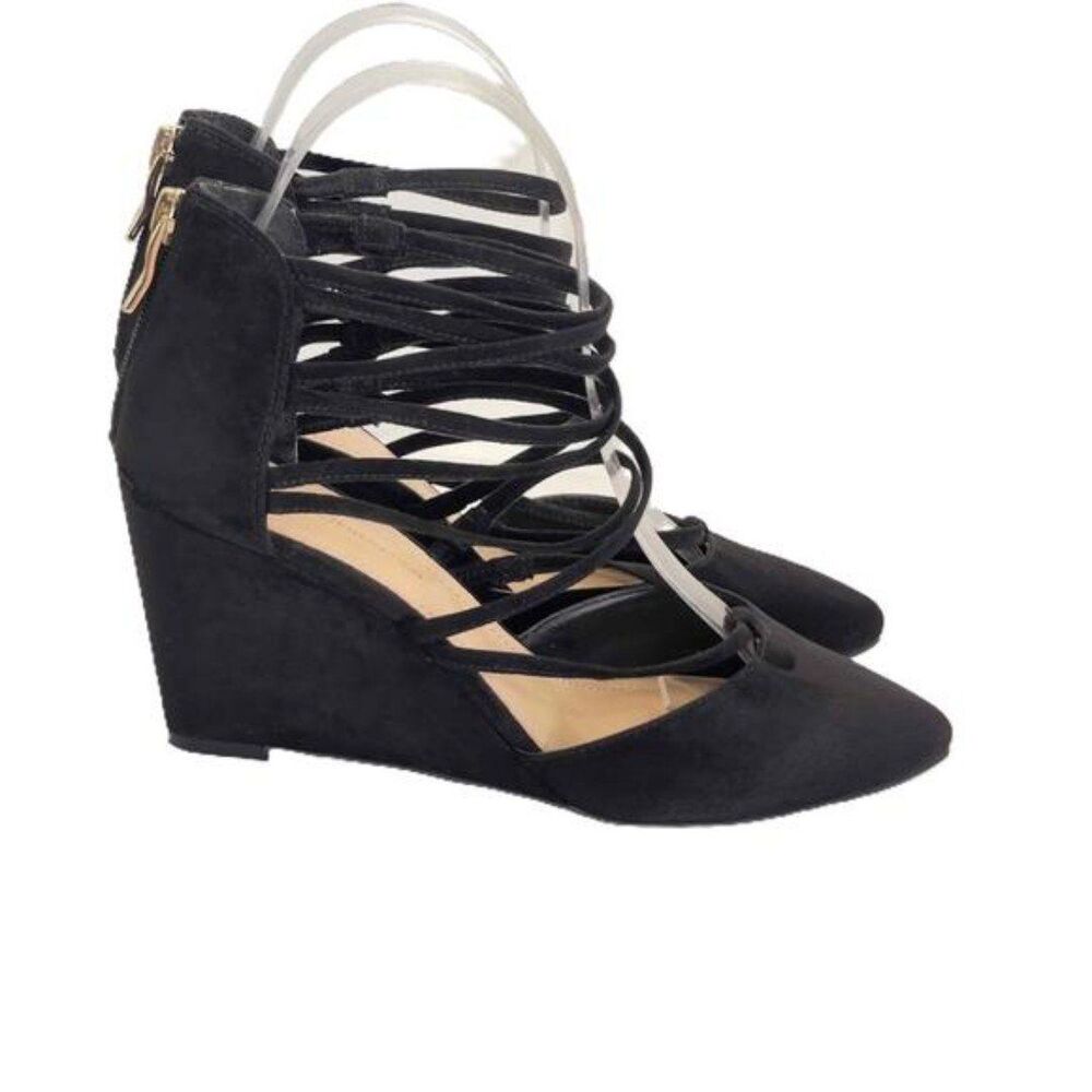 BCBGeneration Zolee2 Suede Black Womens Pointy Toe Wedge Heels Size 7M